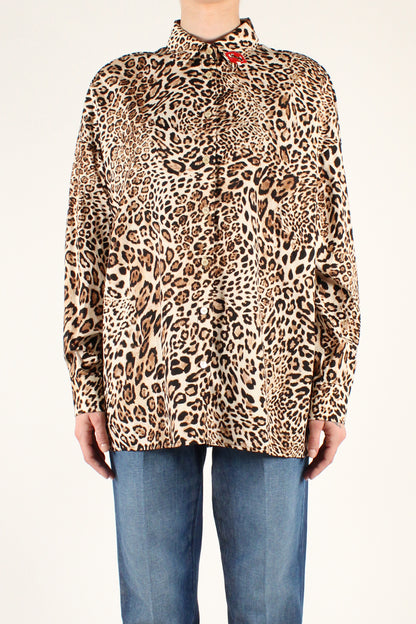 Camicia Stampa Animalier con Spilla Labbra