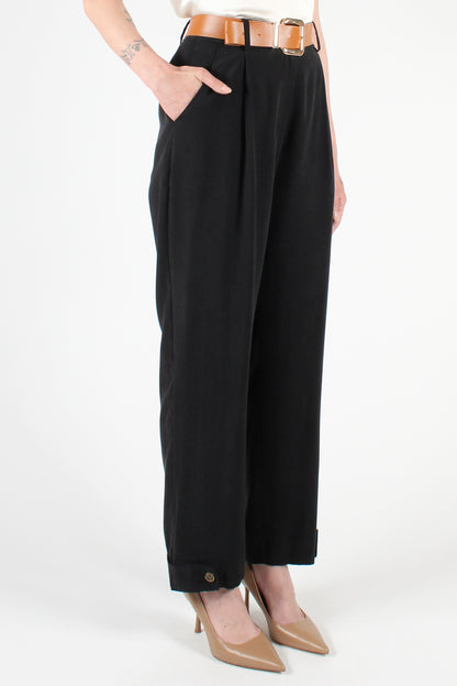 Straight Leg Trousers with Button Detail at the Bottom