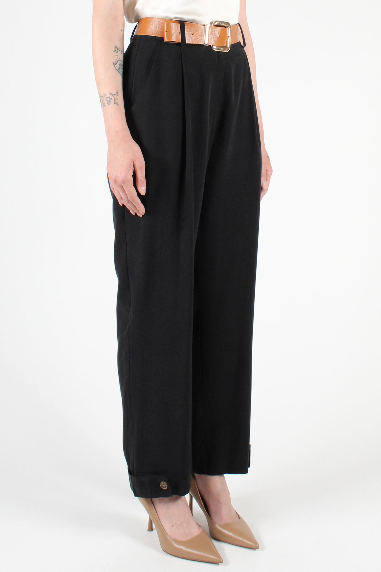 Straight Leg Trousers with Button Detail at the Bottom