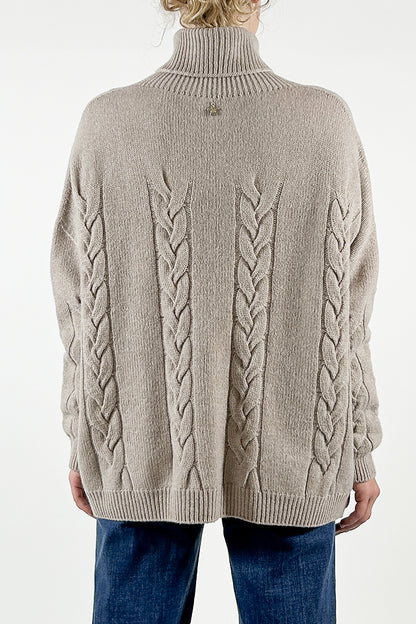 Oversized Turtleneck Sweater with Braids