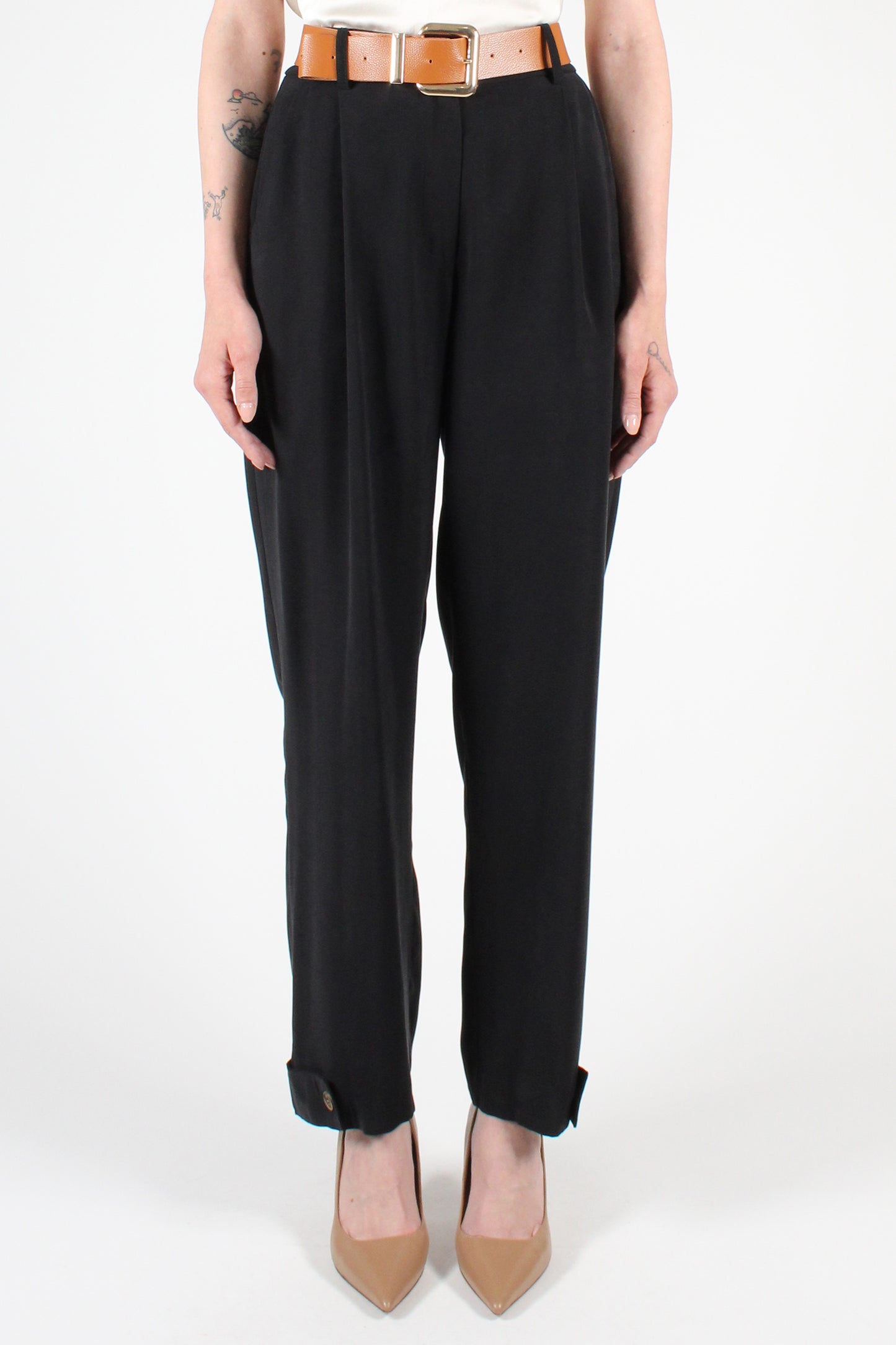 Straight Leg Trousers with Button Detail at the Bottom