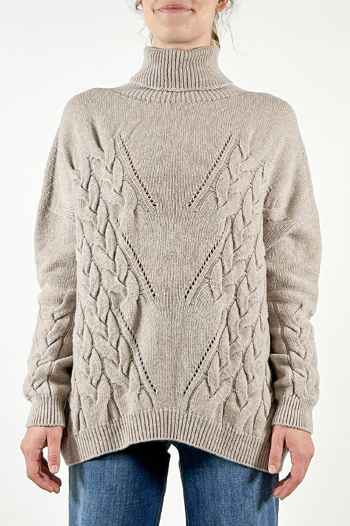 Oversized Turtleneck Sweater with Braids