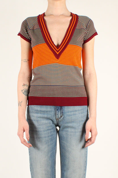 Multicolored V-neck Cotton Vest