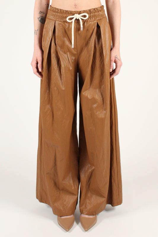 Palazzo Pants in Crumpled Effect Eco-Leather