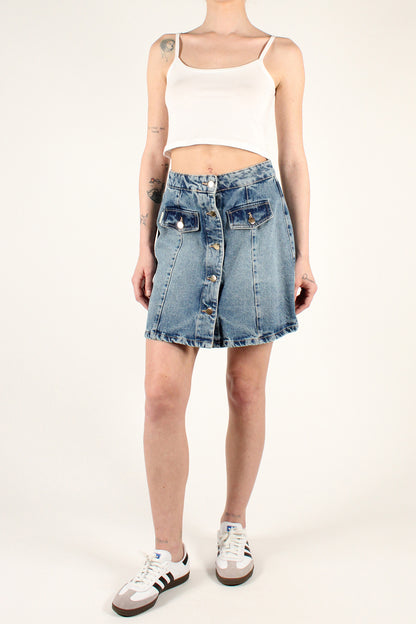 Denim mini skirt with patch pockets