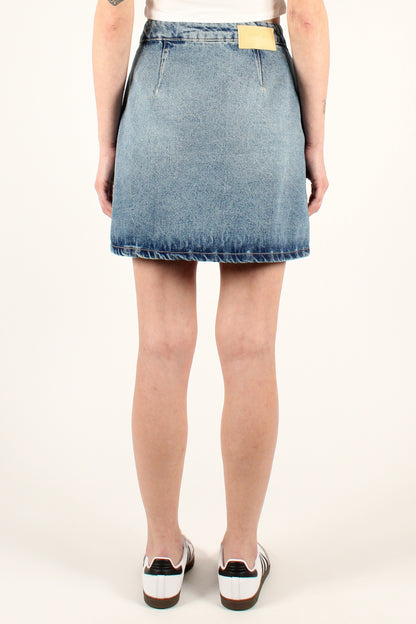 Denim mini skirt with patch pockets