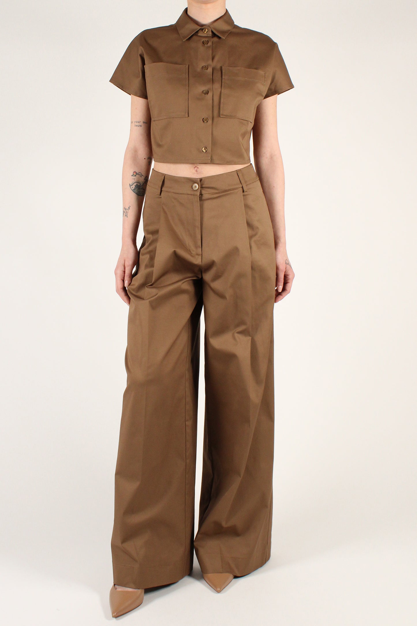 Palazzo Trousers with Pleats in Cotton