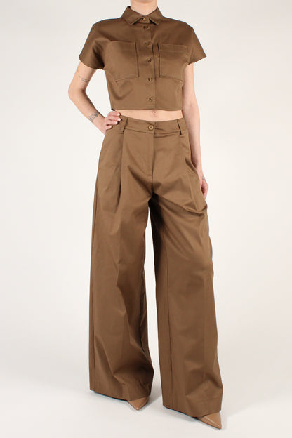 Palazzo Trousers with Pleats in Cotton