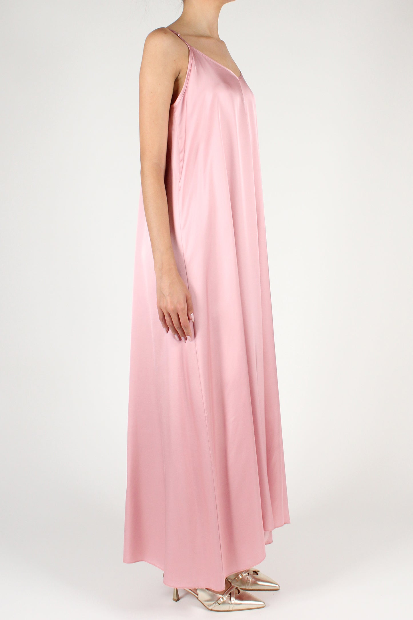 Long V-neck slip dress with stitching