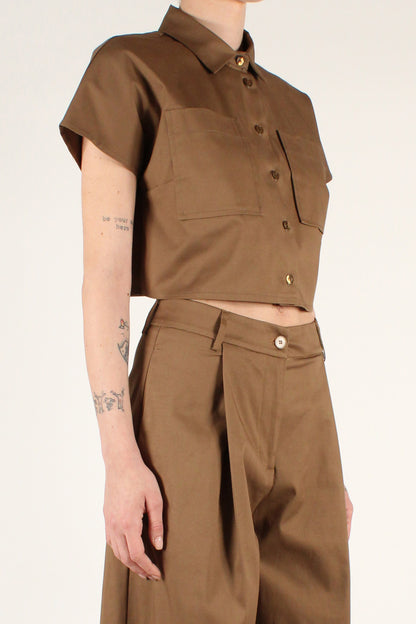 Cotton Crop Shirt with Patch Pockets