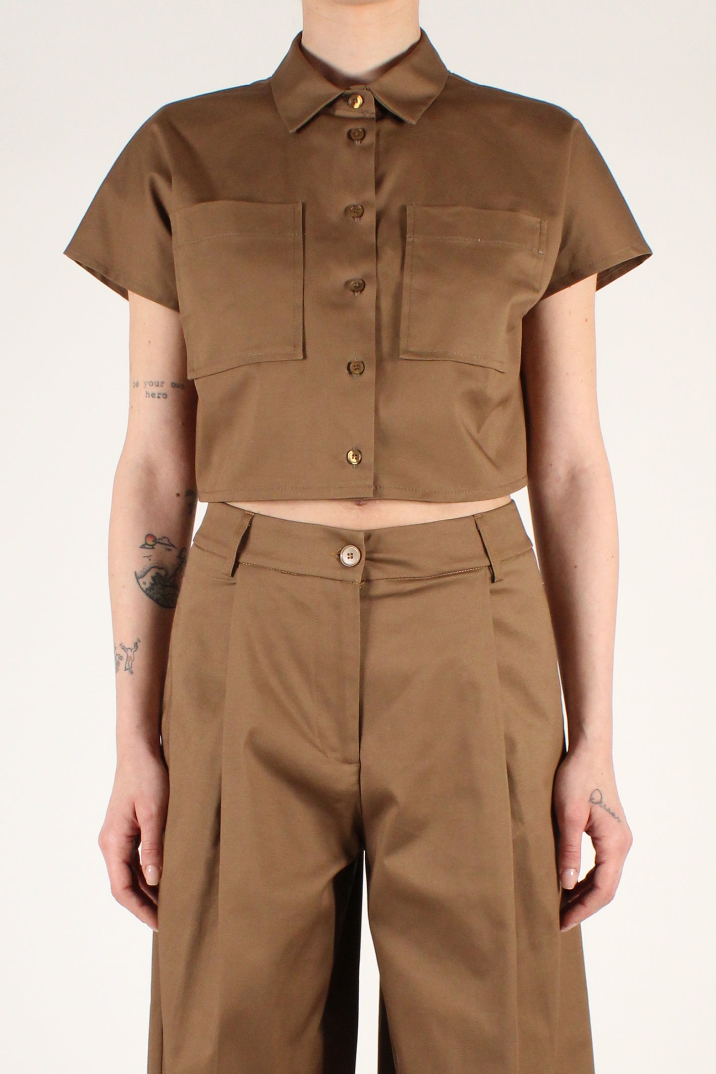 Cotton Crop Shirt with Patch Pockets