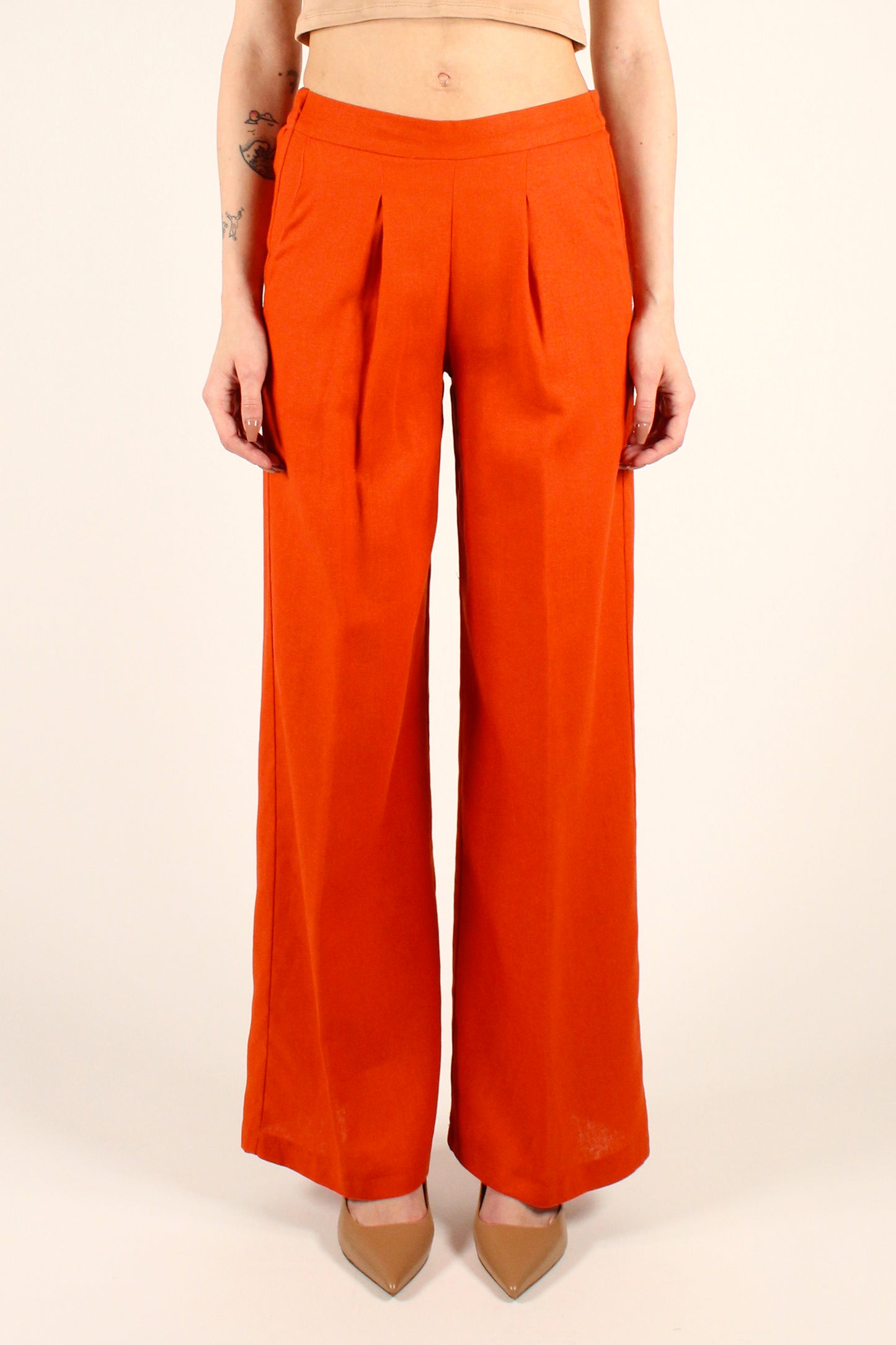 Palazzo Trousers in Linen Blend with Pleats