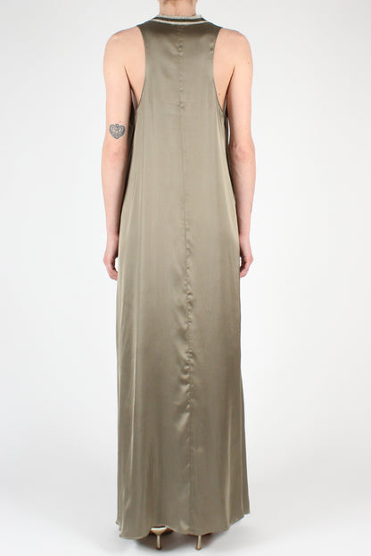 Long crew-neck dress in viscose with Lurex sports band detail