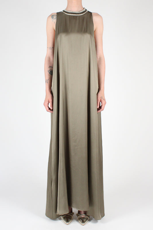 Long crew-neck dress in viscose with Lurex sports band detail