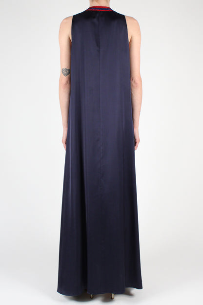 Long V-neck dress in Viscose with Lurex sports band detail