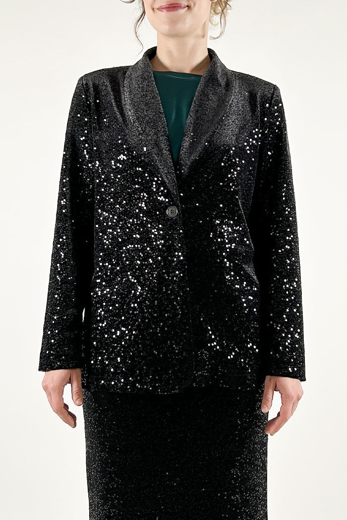 Velvet and Sequin Blazer with Shawl Lapels