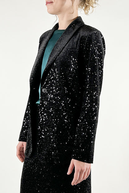 Velvet and Sequin Blazer with Shawl Lapels