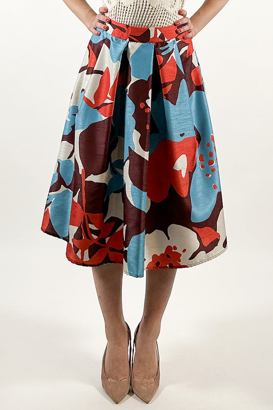 Midi Skirt with Printed Pleats