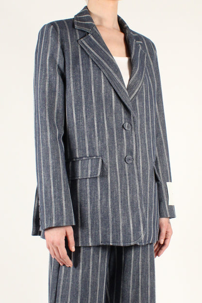 Blazer in Denim Gessato a Due Bottoni