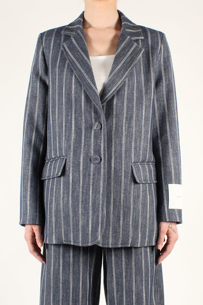 Blazer in Denim Gessato a Due Bottoni