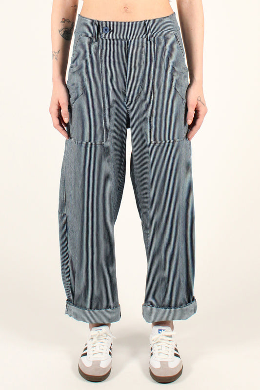 Stretch striped trousers with large pockets