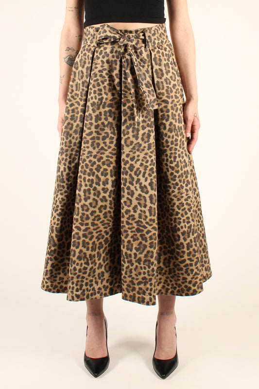 Animal Print Pleated Full Skirt