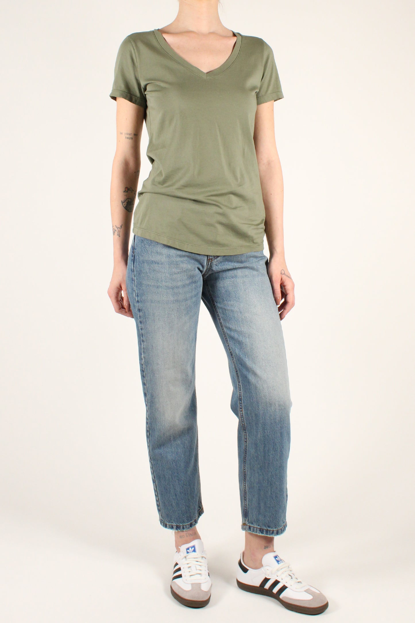 V-Neck T-Shirt in Stone Wash Cotton