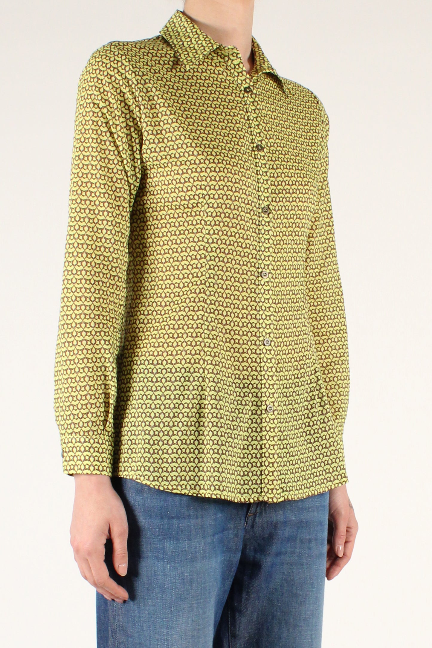 Slim Geometric Print Shirt in Muslin