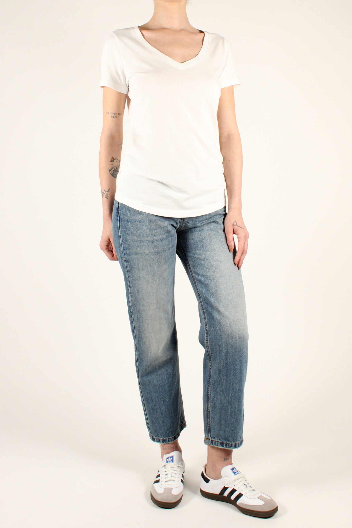 V-Neck T-Shirt in Stone Wash Cotton