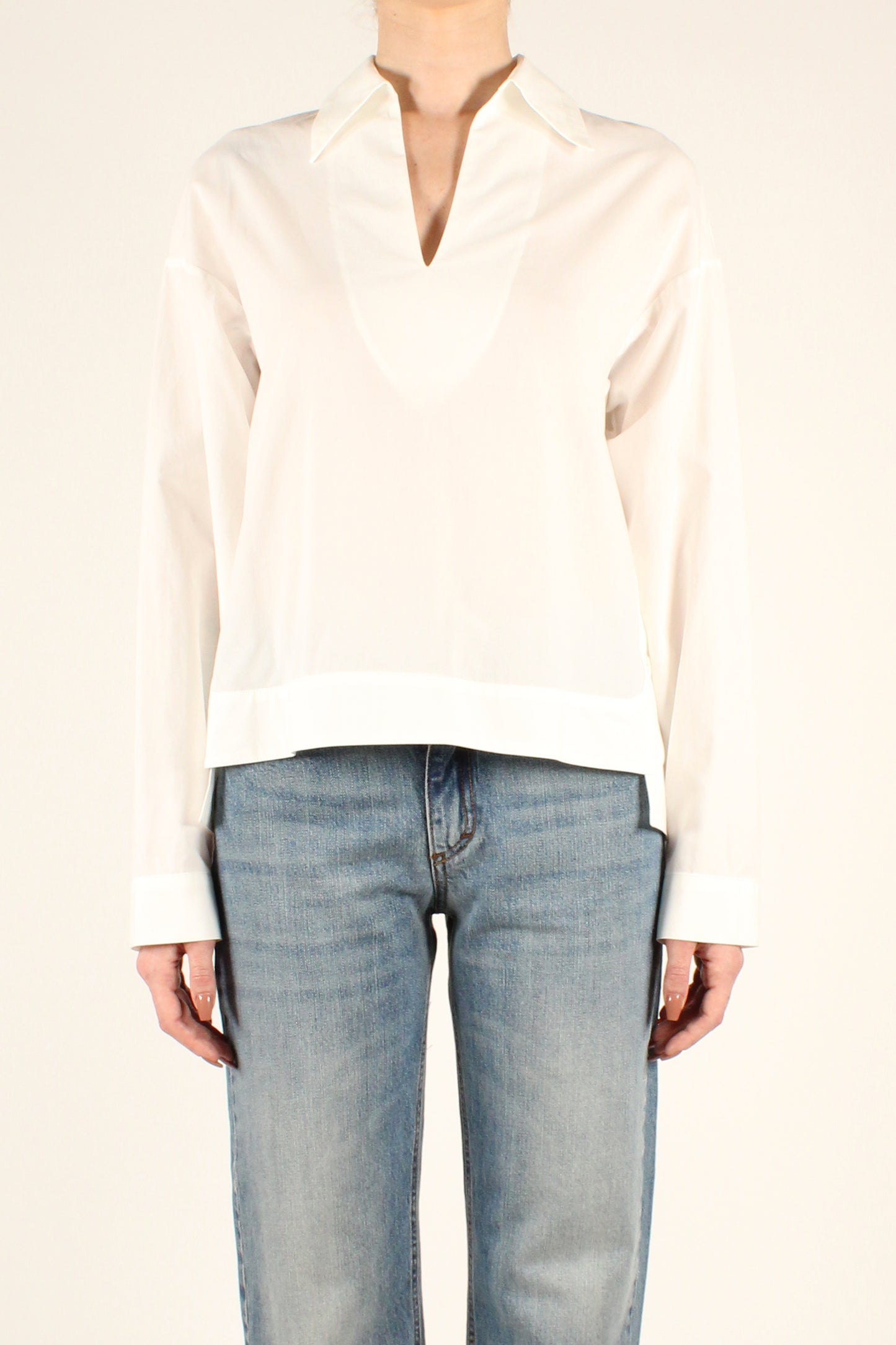 V-neck asymmetric poplin blouse